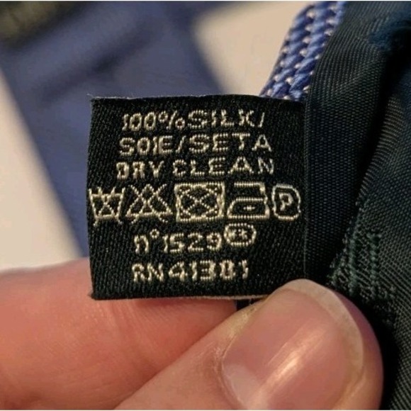 Lauren Ralph Lauren Men's Navy Blue Patterned 100% Silk Tie Geometric Handmade - Picture 6 of 6